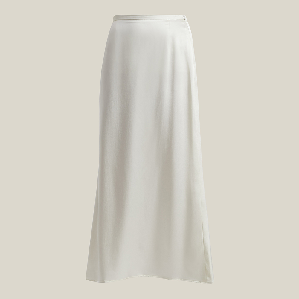 off white silk midi skirt