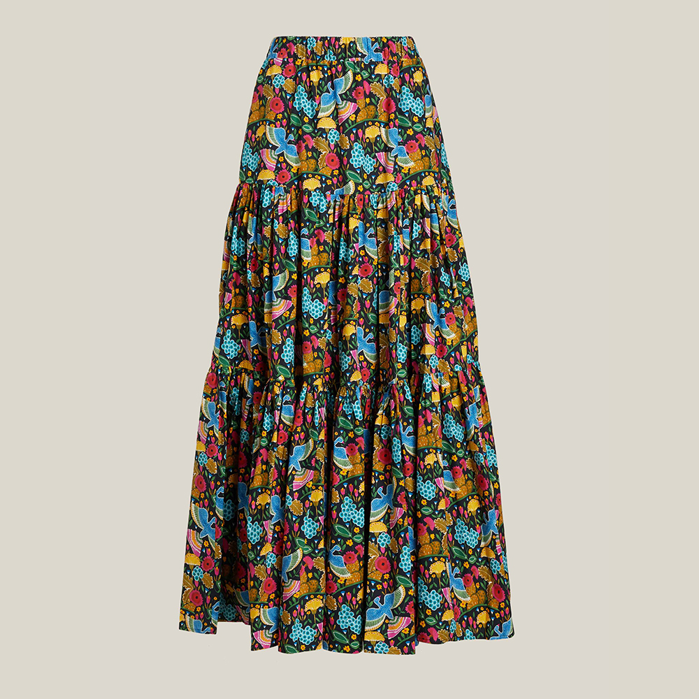 La DoubleJ Multicoloured Floral Print Tiered Cotton Maxi Skirt Size XL