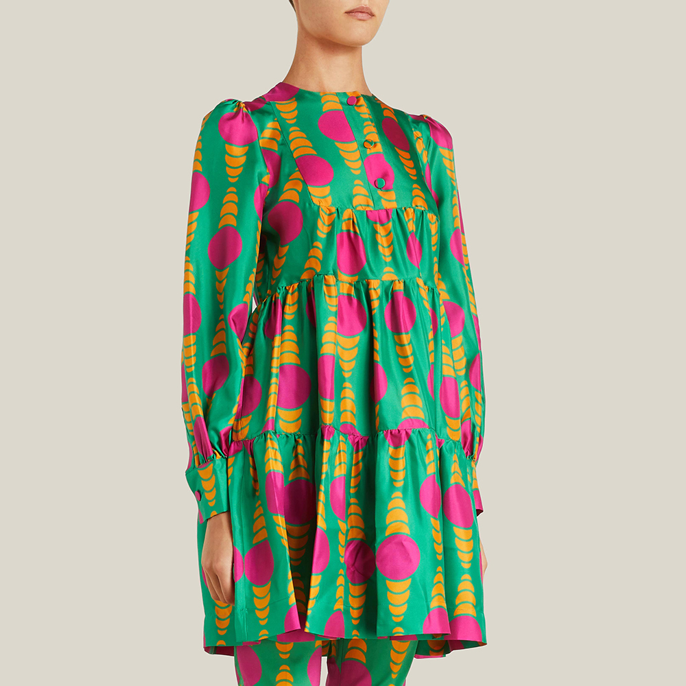 

La DoubleJ Multicoloured Peasant-Sleeve Tiered Silk Shirt Dress Size, Multicolor