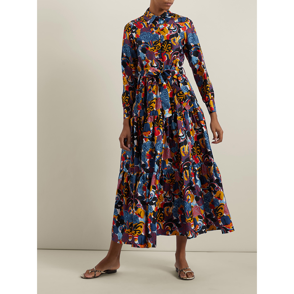 

La DoubleJ Multicoloured Printed Long Sleeve Silk Bellini Dress Size, Multicolor