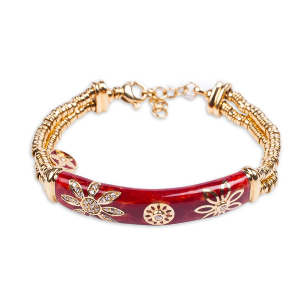 مملوكة مسبقًا La Nouvelle Bague Red Enameled 18kt Yellow Gold and Silver Diamond Bracelet