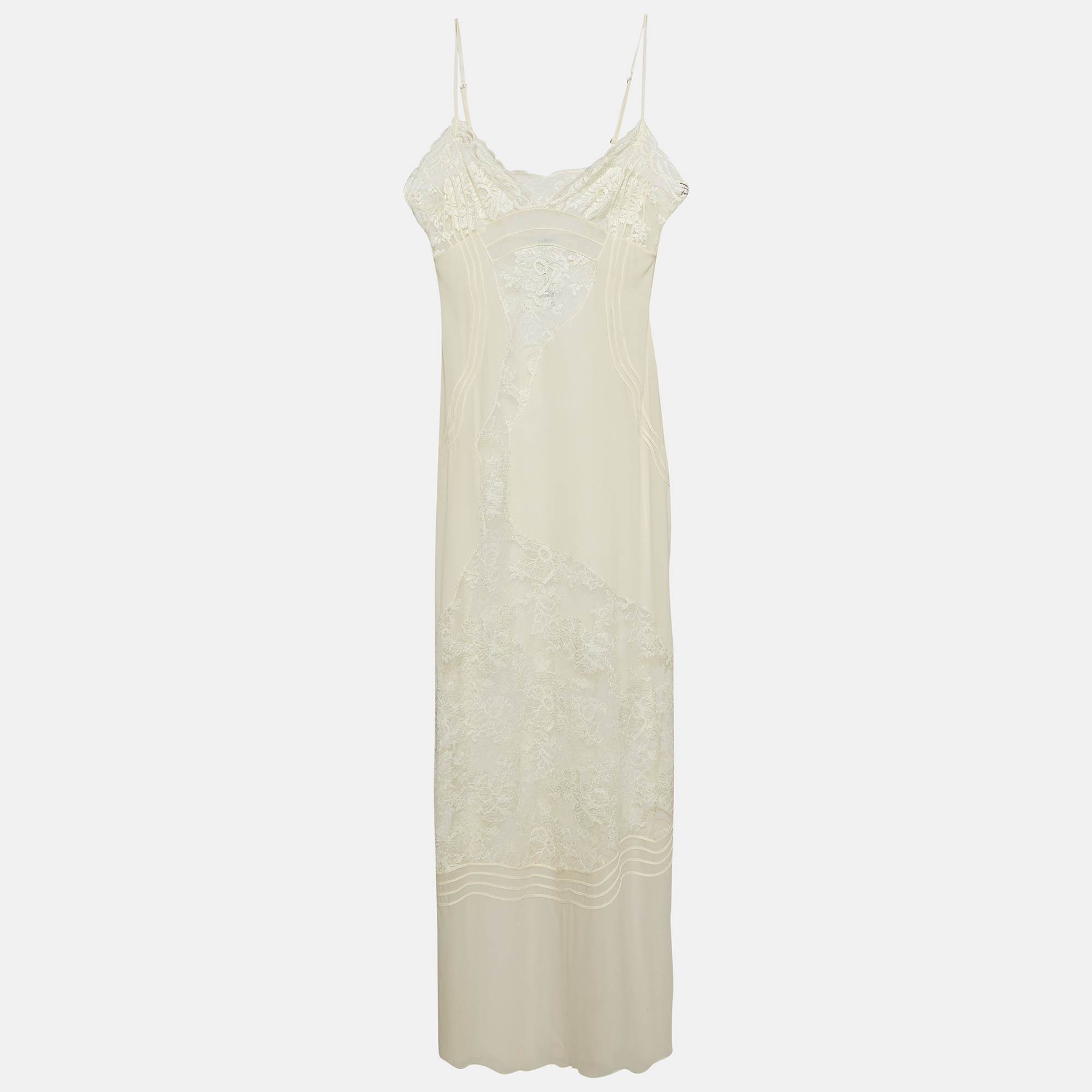 

La Perla Off White Lace Trim Silk Sheer Maxi Slip Dress L