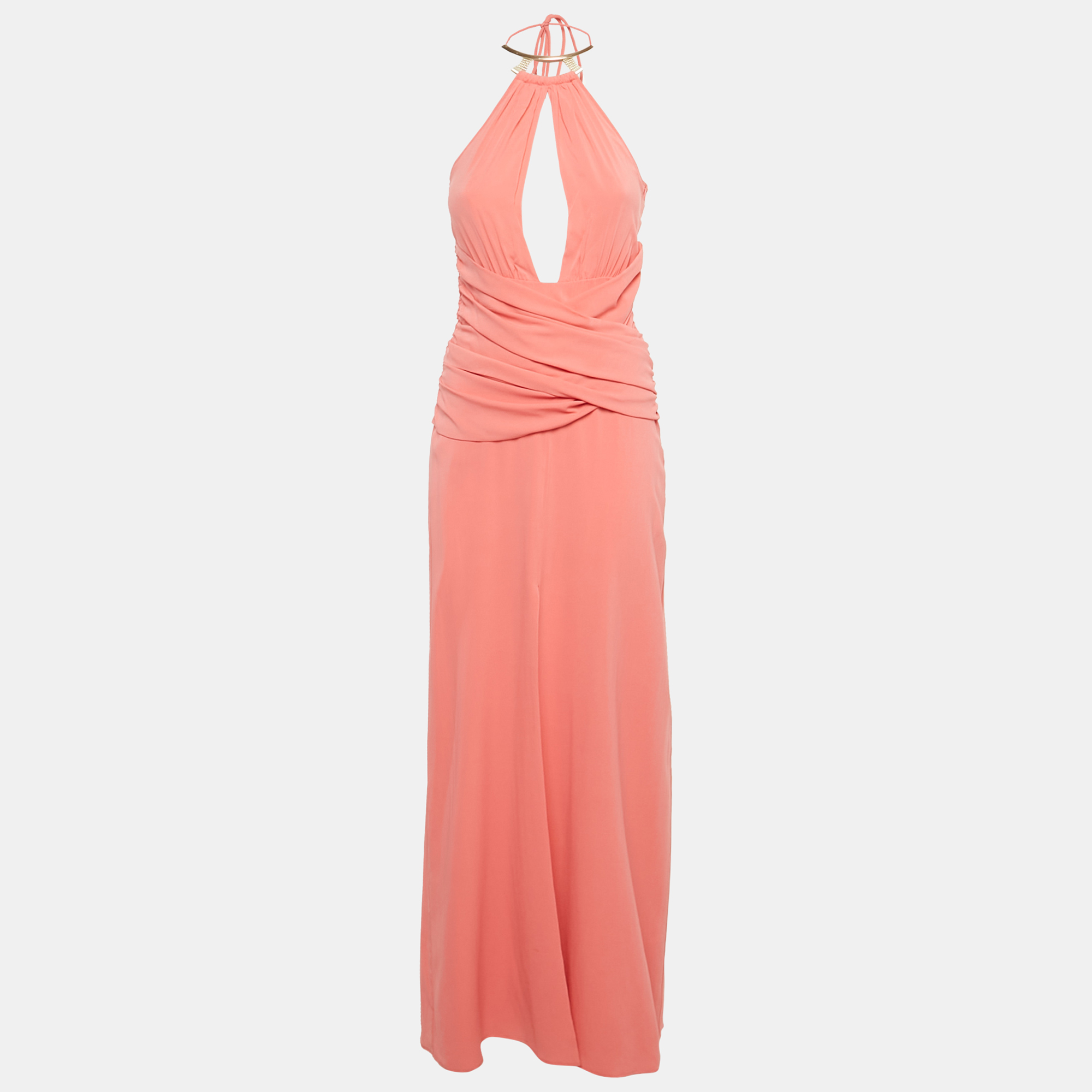 

La Perla Pink Silk Halter Neck Draped Maxi Dress M
