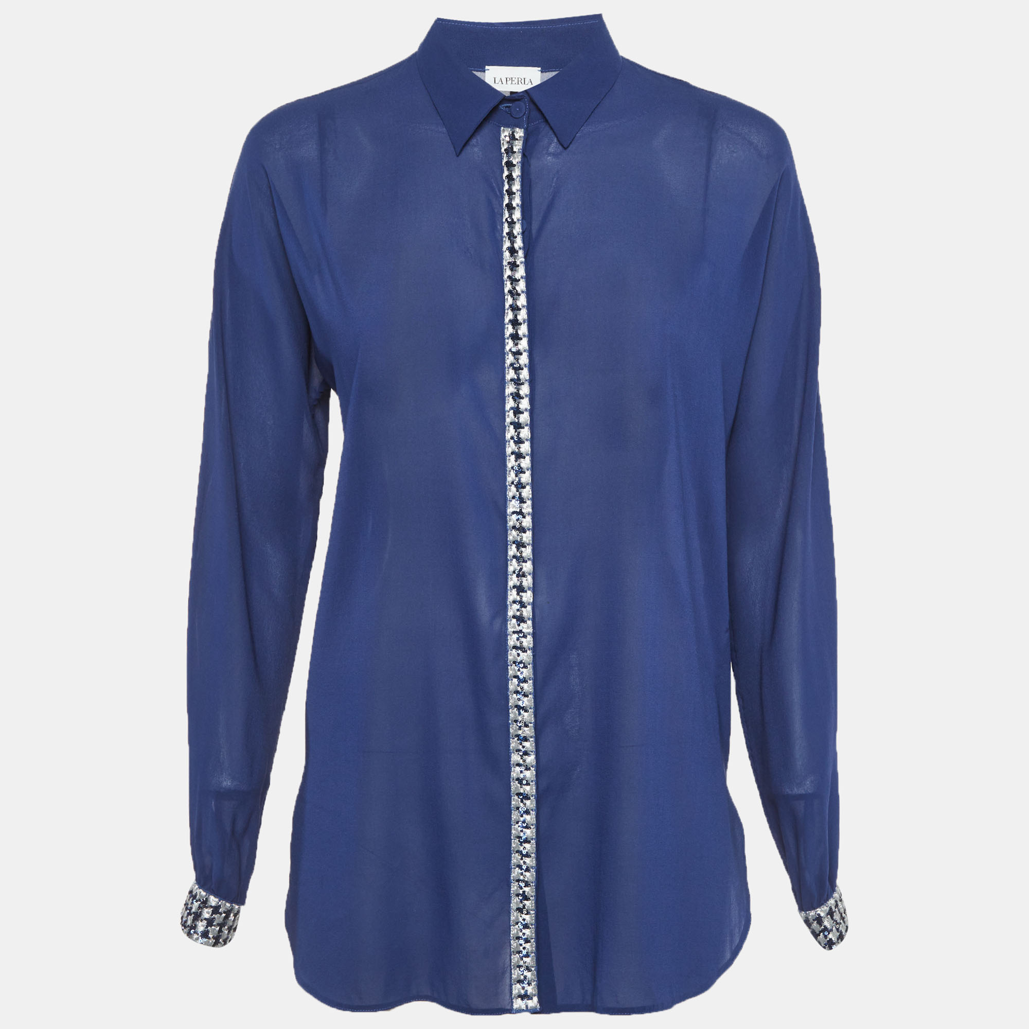 

La Perla Blue Silk Semi Sheer Shirt L