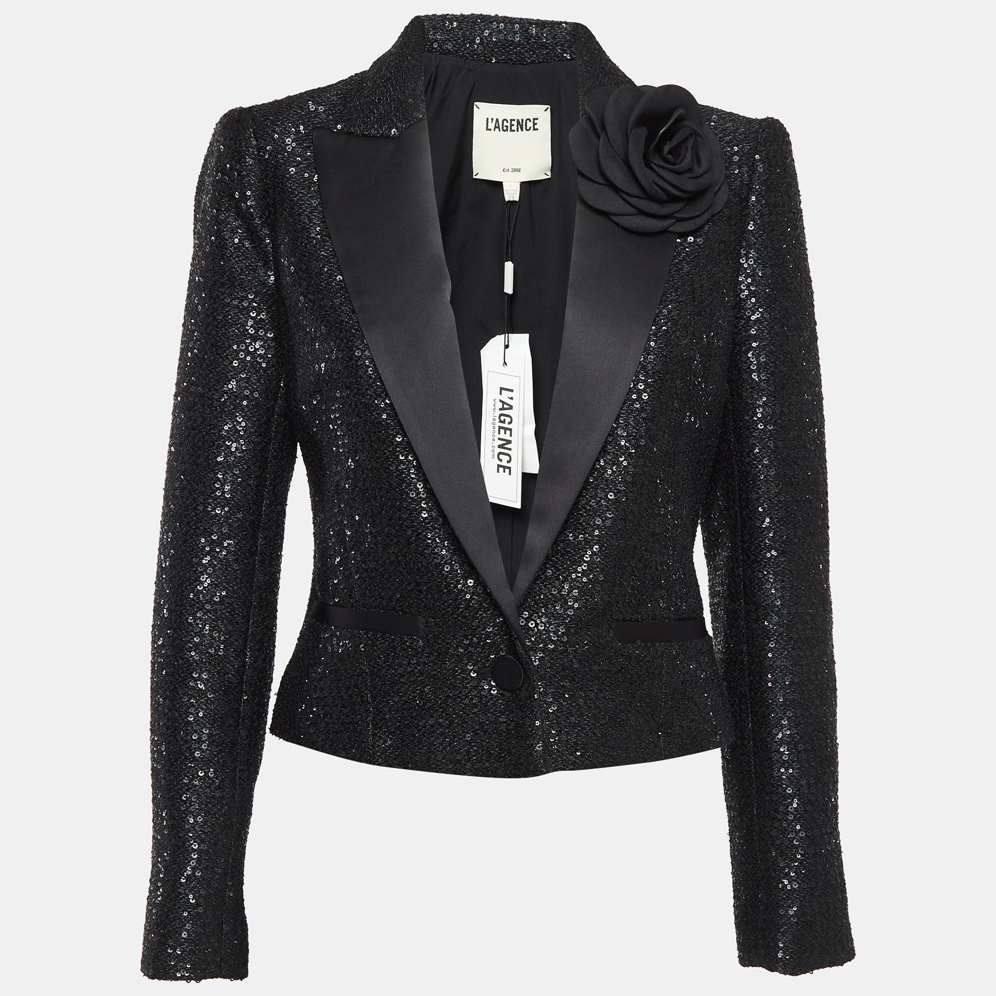 

L'agence Black Sequin Crop Scarlet Blazer S