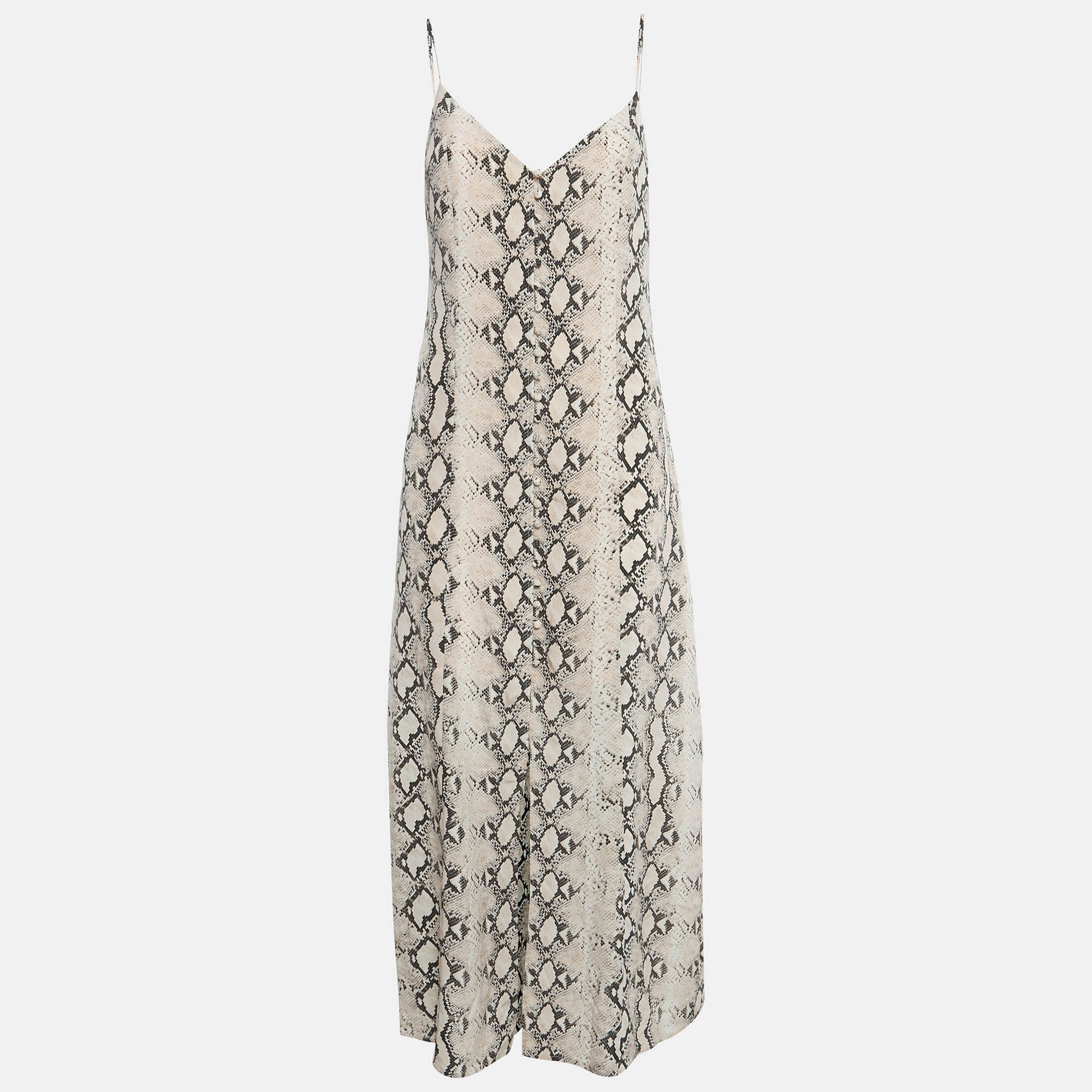 

L'Agence Pink Snakeskin Print Silk Buttoned Maxi Dress S