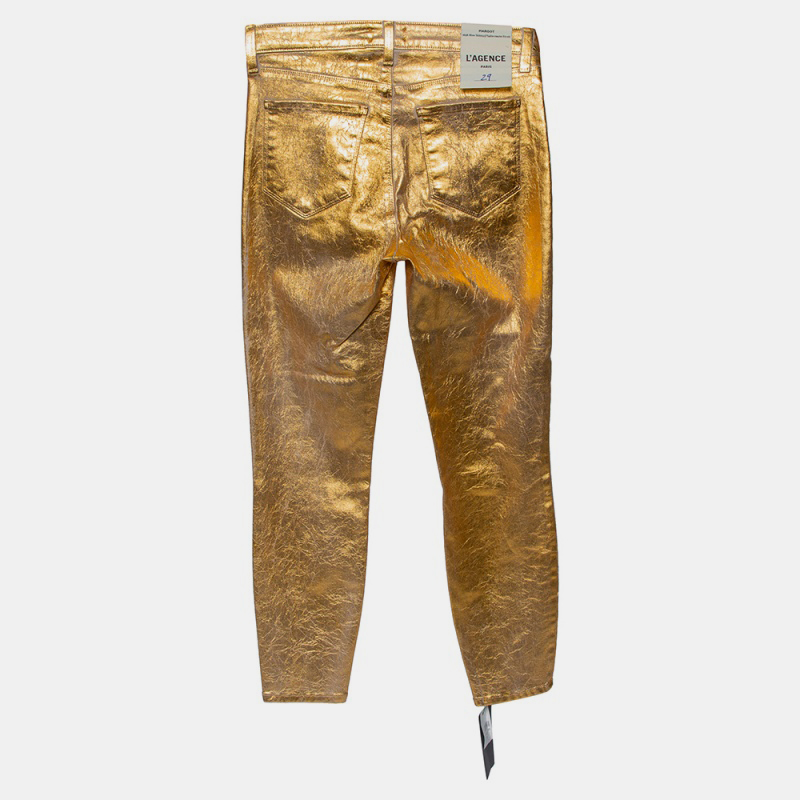 

L'agence Gold Crackle Foil Cotton High Rise Skinny Margot Jeans