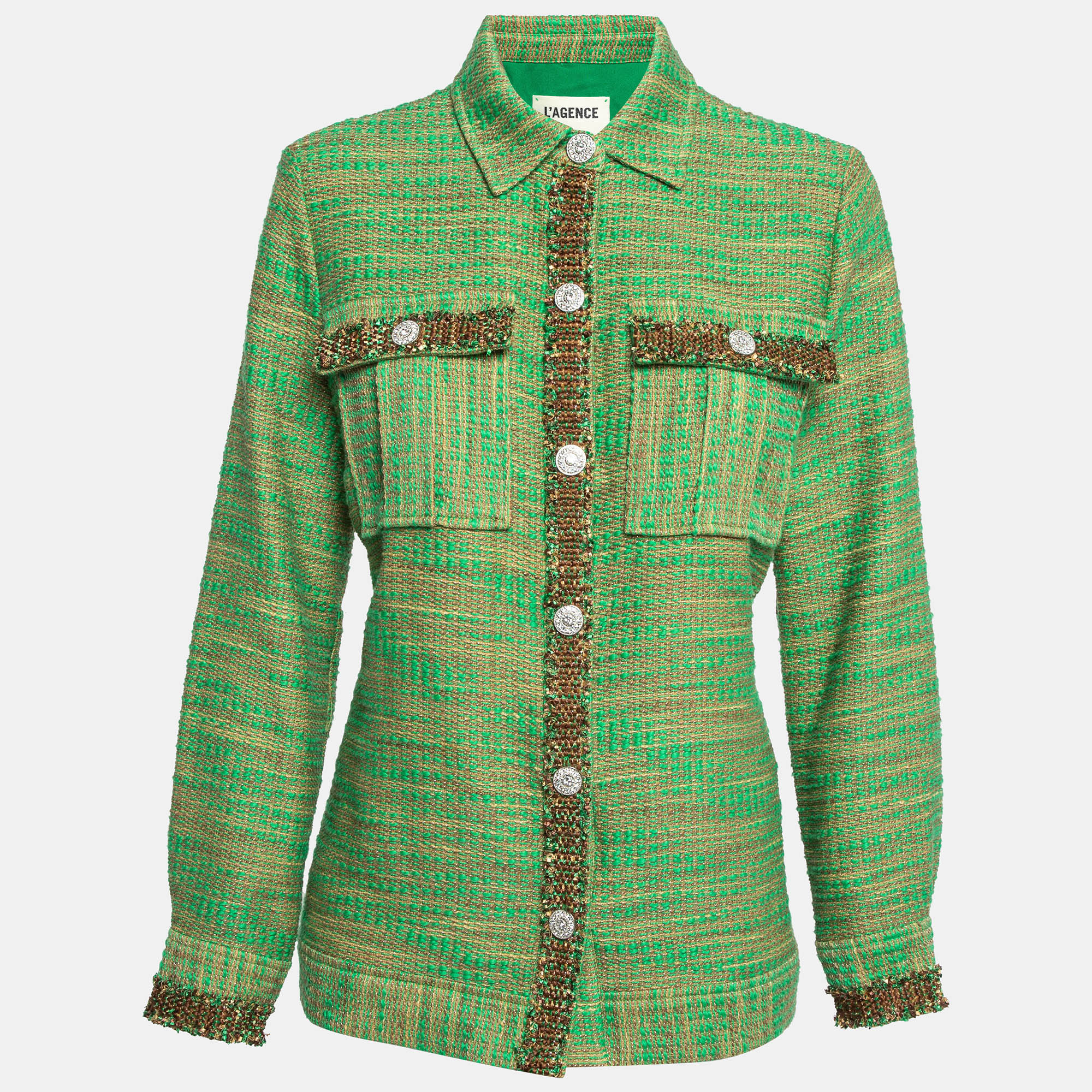 

L'agence Green Embellished Button Jeanine Tweed Jacket XS