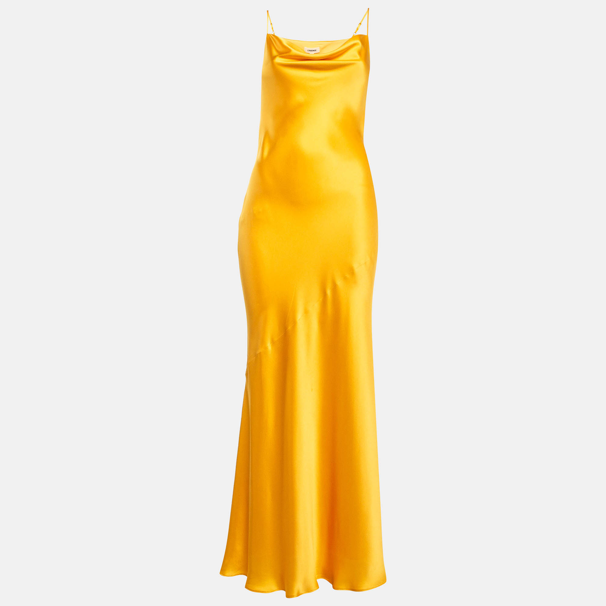 

L'agence Yellow Satin Cowl Neck Maxi Slip Dress S