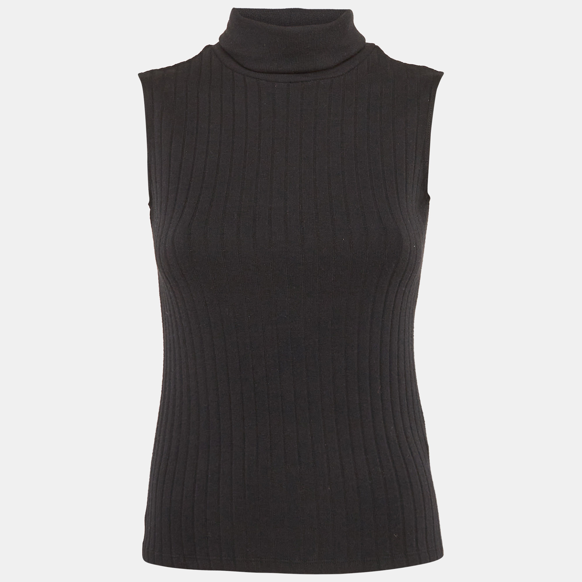 

L'agence Black Rip Knit Ceci Sleeveless Turtleneck Top S