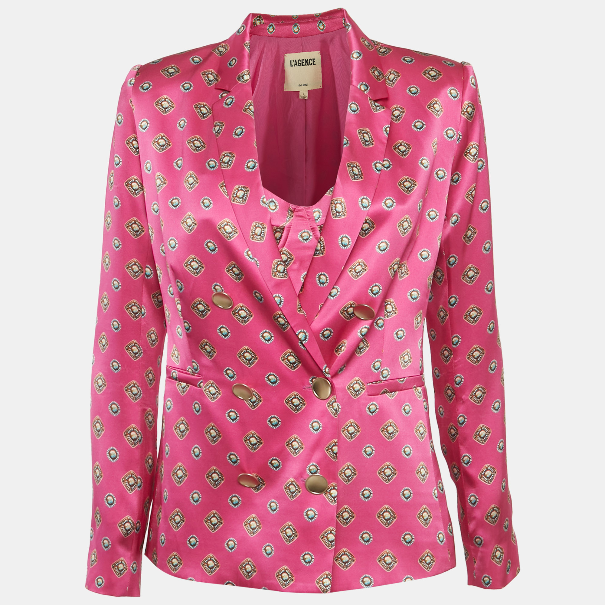

L'agence Print Print Silk Colin Blazer Set XS/S, Pink
