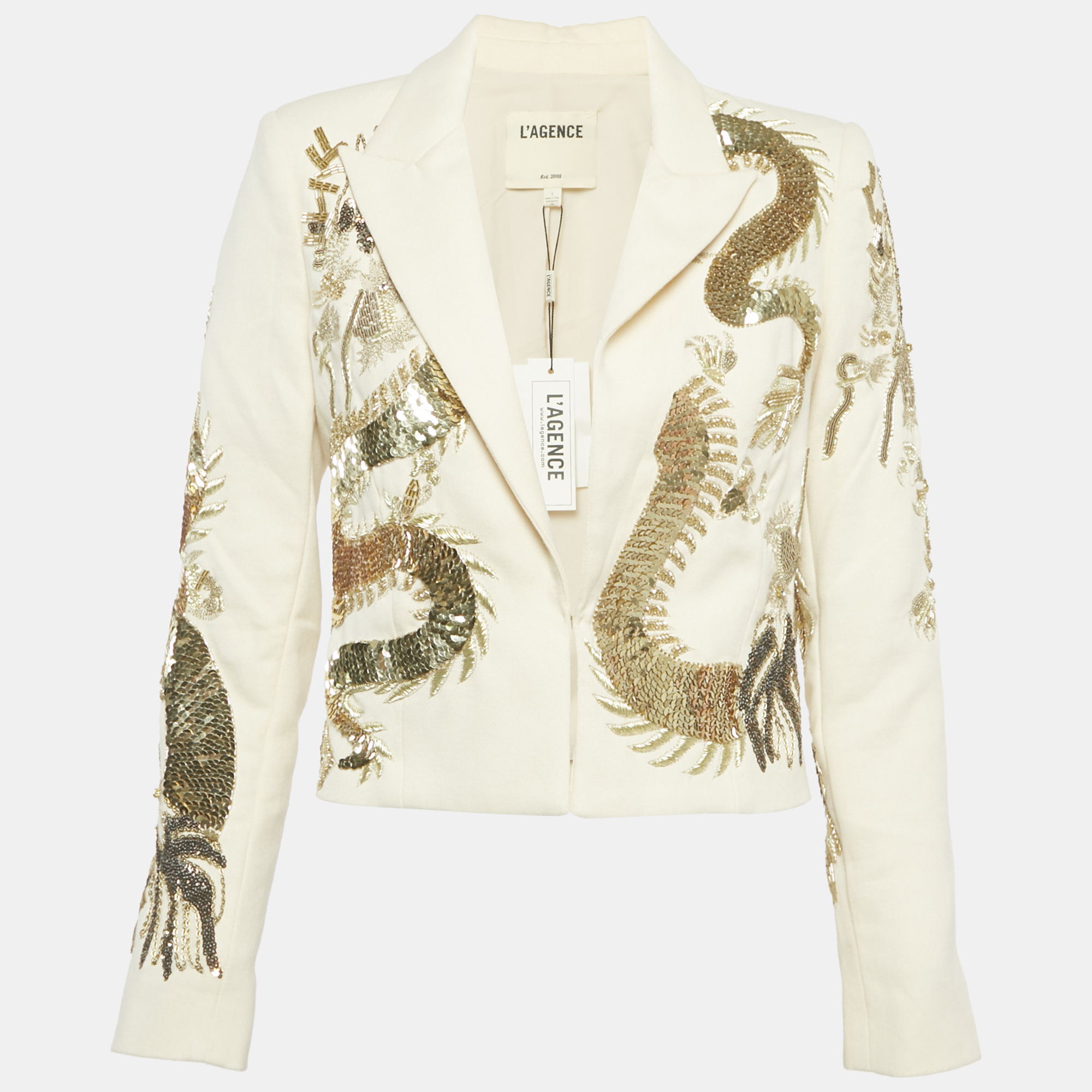 

L'agence Cream Denim Noely Embellished Blazer S
