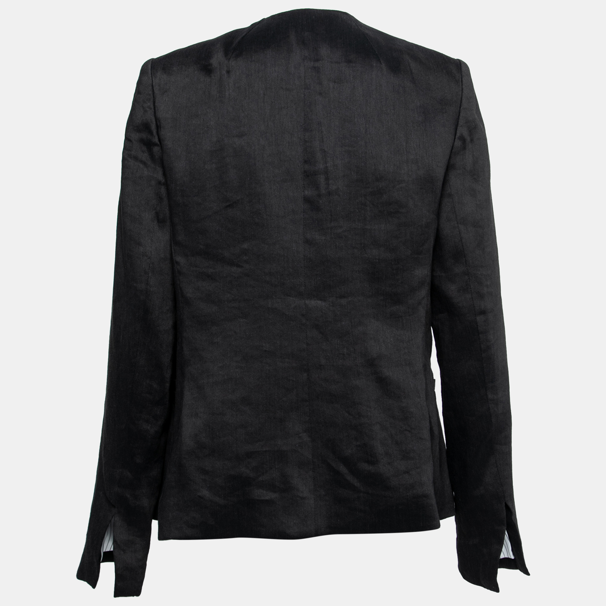 

L'Agence Black Linen Open Front Sleeve Slit Detail Blazer