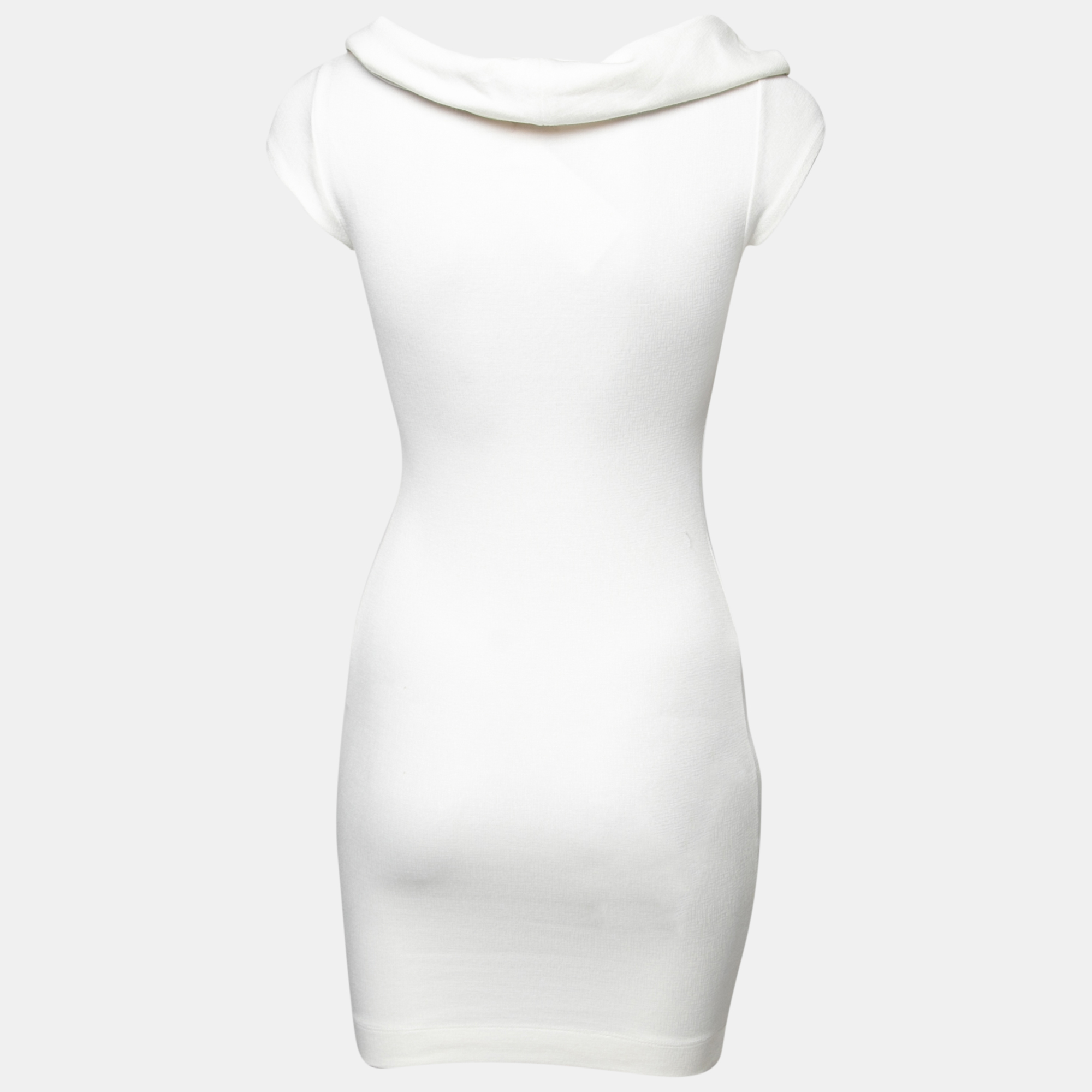 

L'agence White Cotton Blend Draped Shawl Neck Bodycon Dress