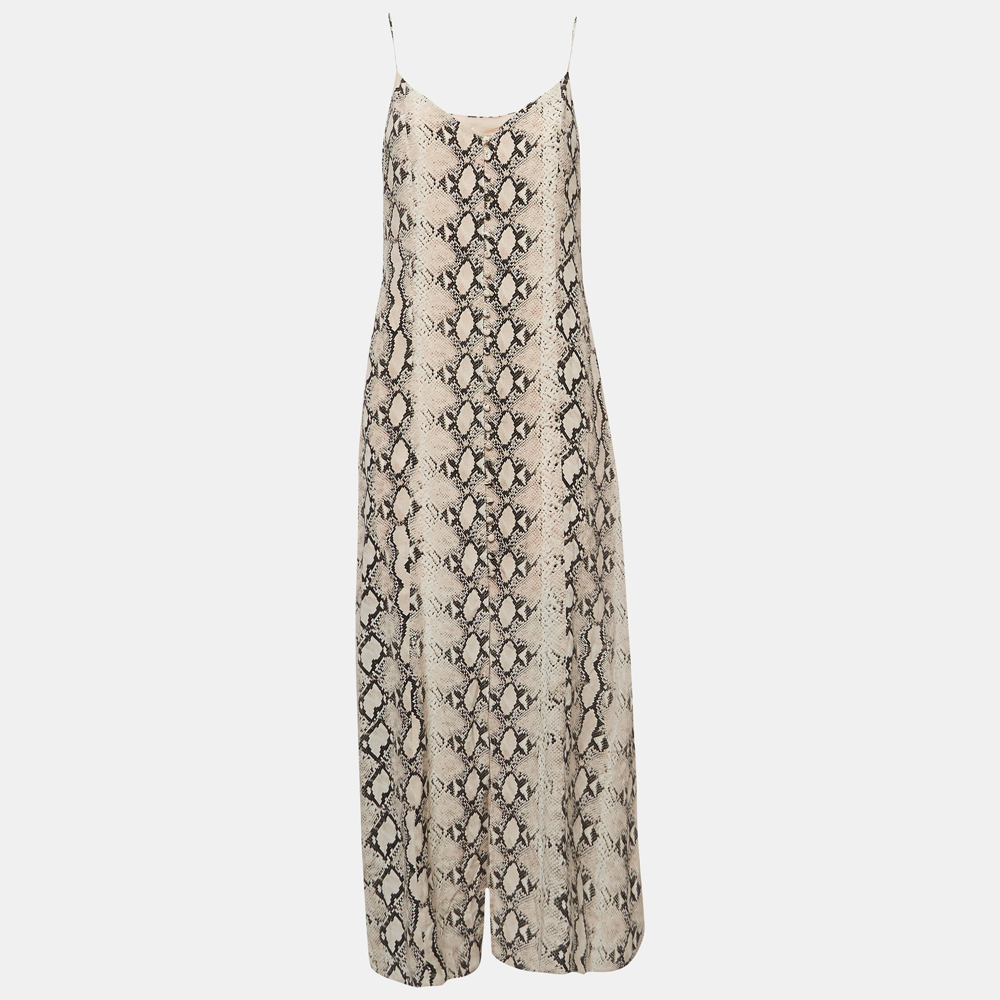 

L'agence Pink Python Print Silk Buttoned Romee Maxi Dress