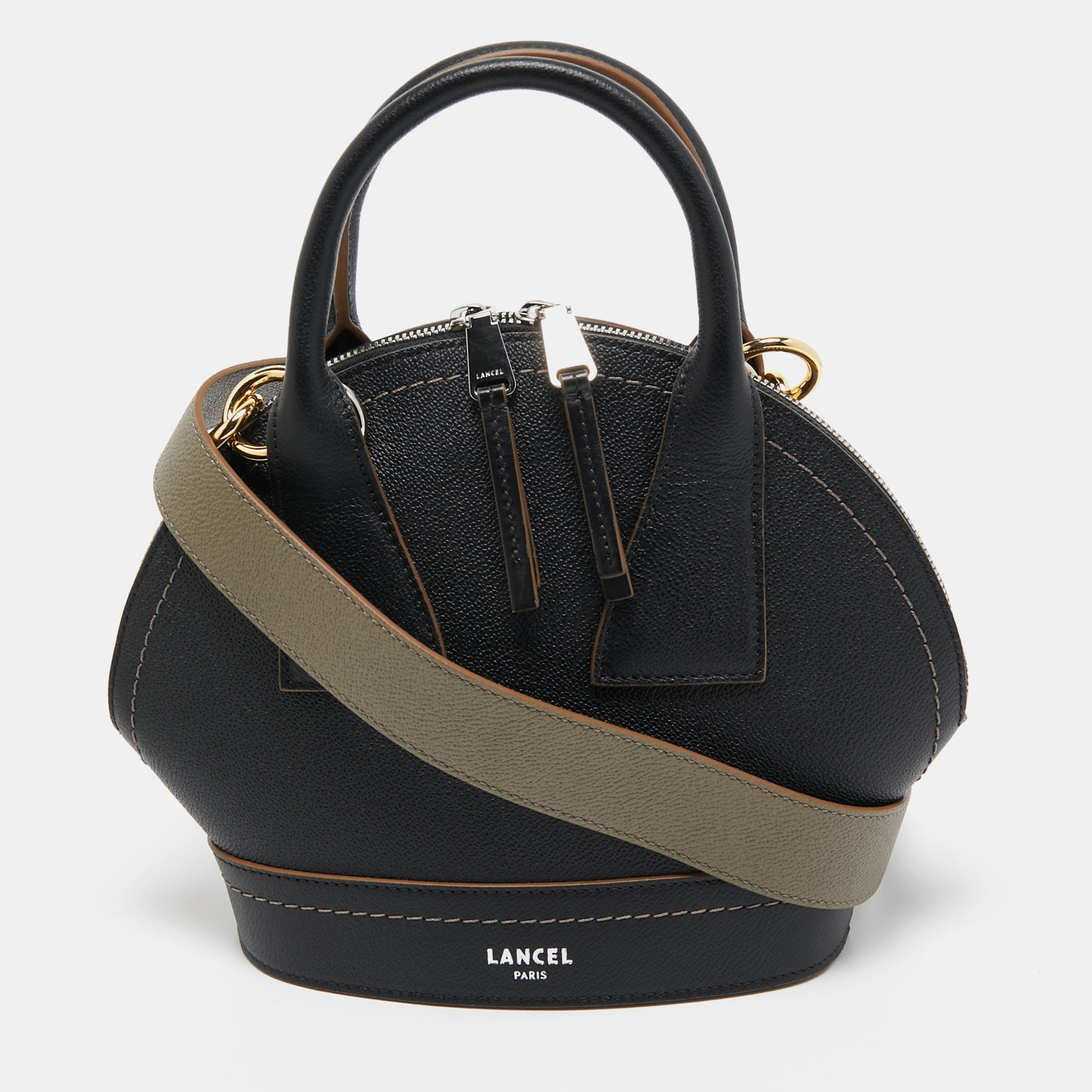 

Lancel Black/Green Leather and Suede Small Macaron Satchel