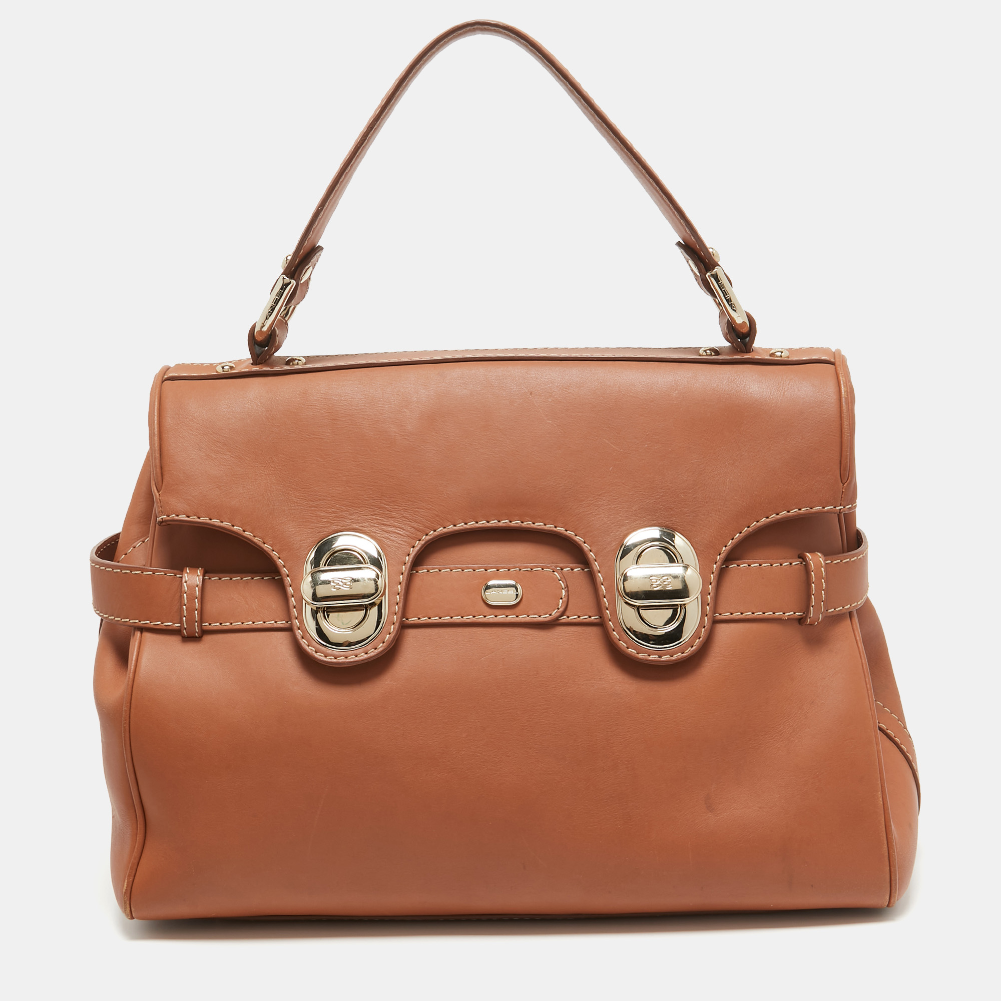 Pre-owned Lancel Brown Leather L'angèle Top Handle Bag