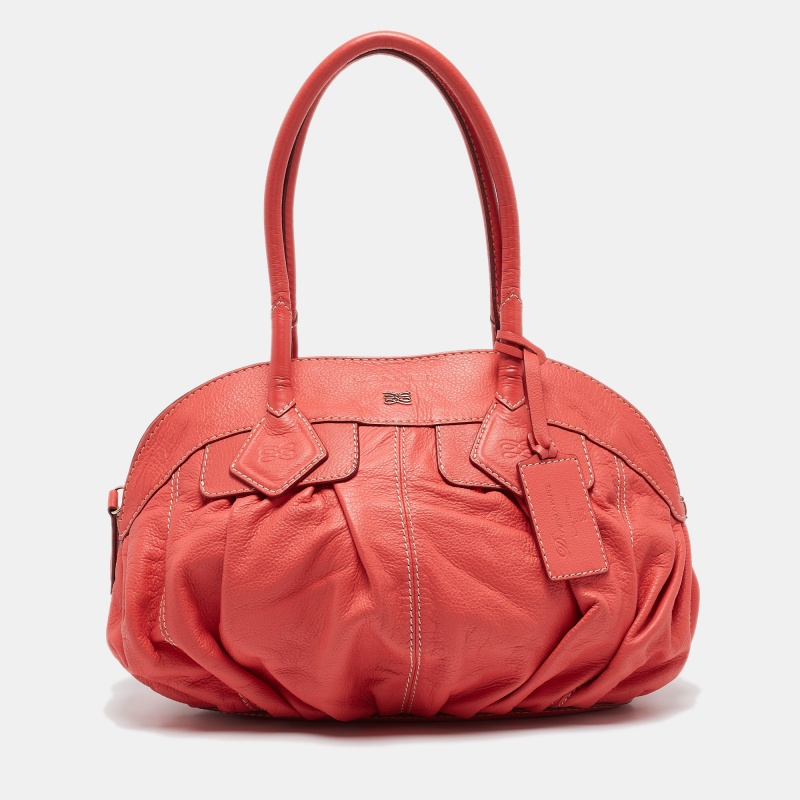 

Lancel Coral Orange Leather Gousset Satchel