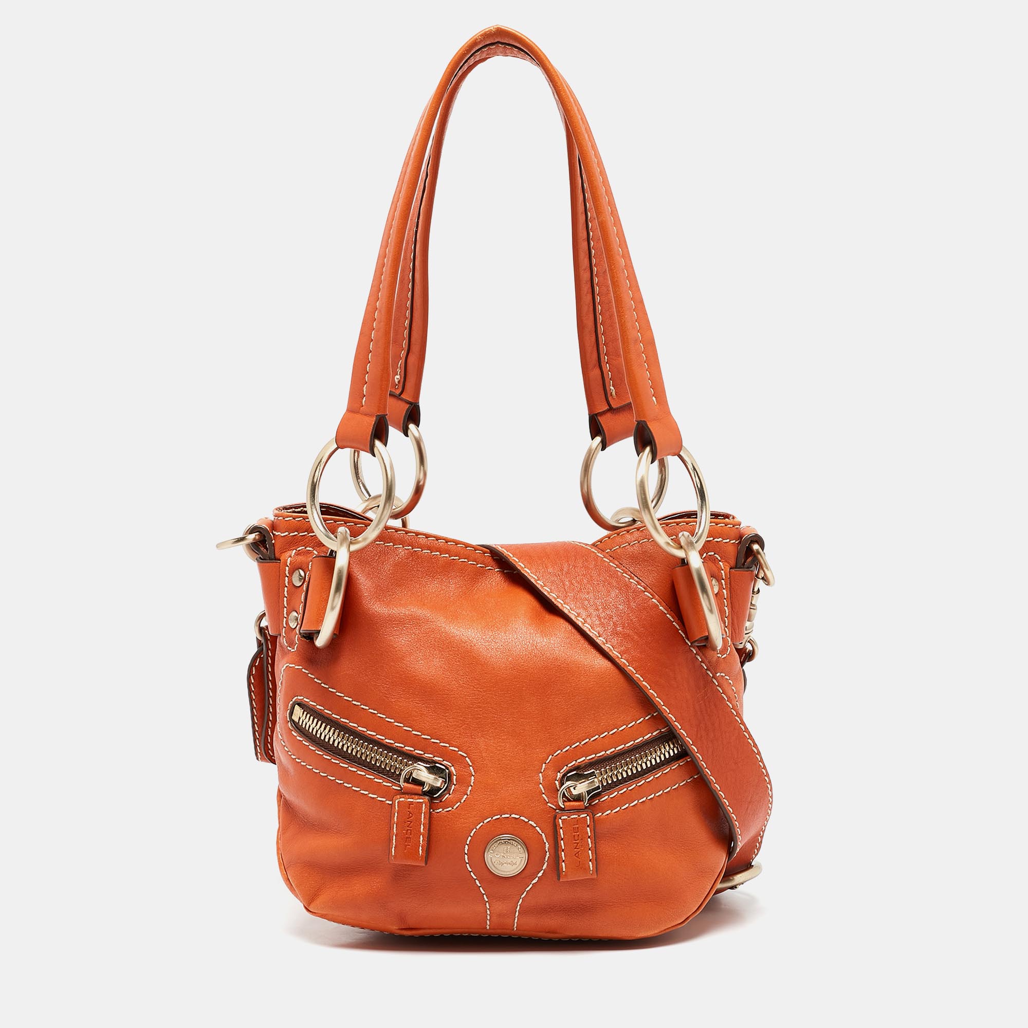 

Lancel Orange Leather Pocket Hobo