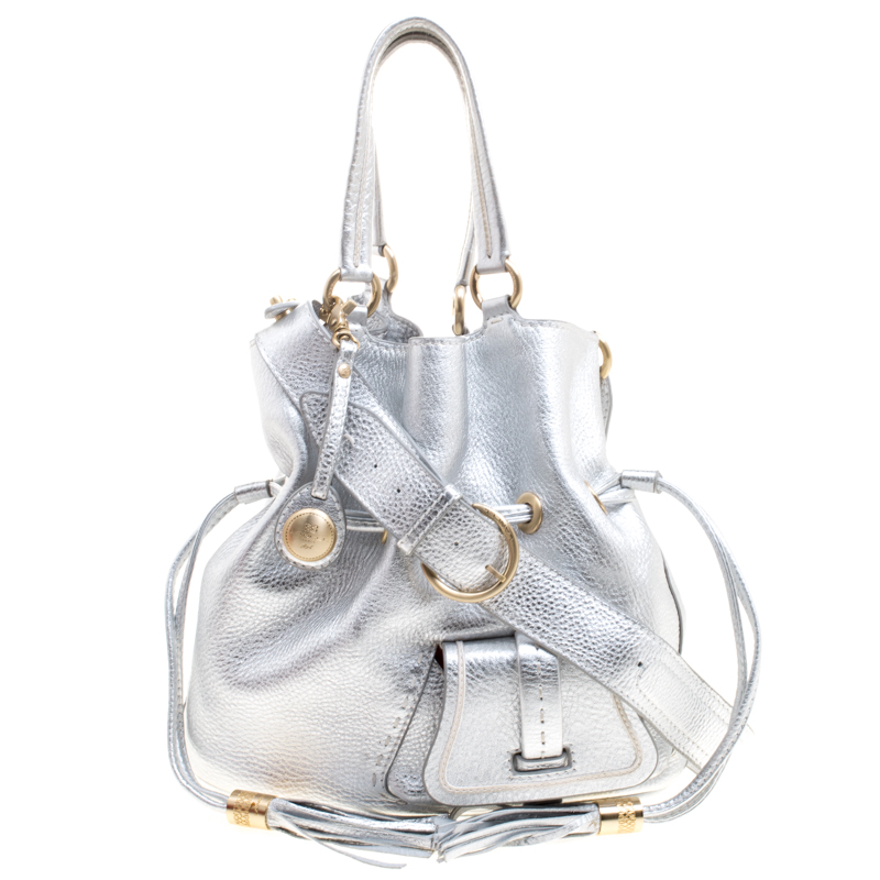 Pre Owned Lancel Silver Leather Premier Flirt Bucket Shoulder Bag