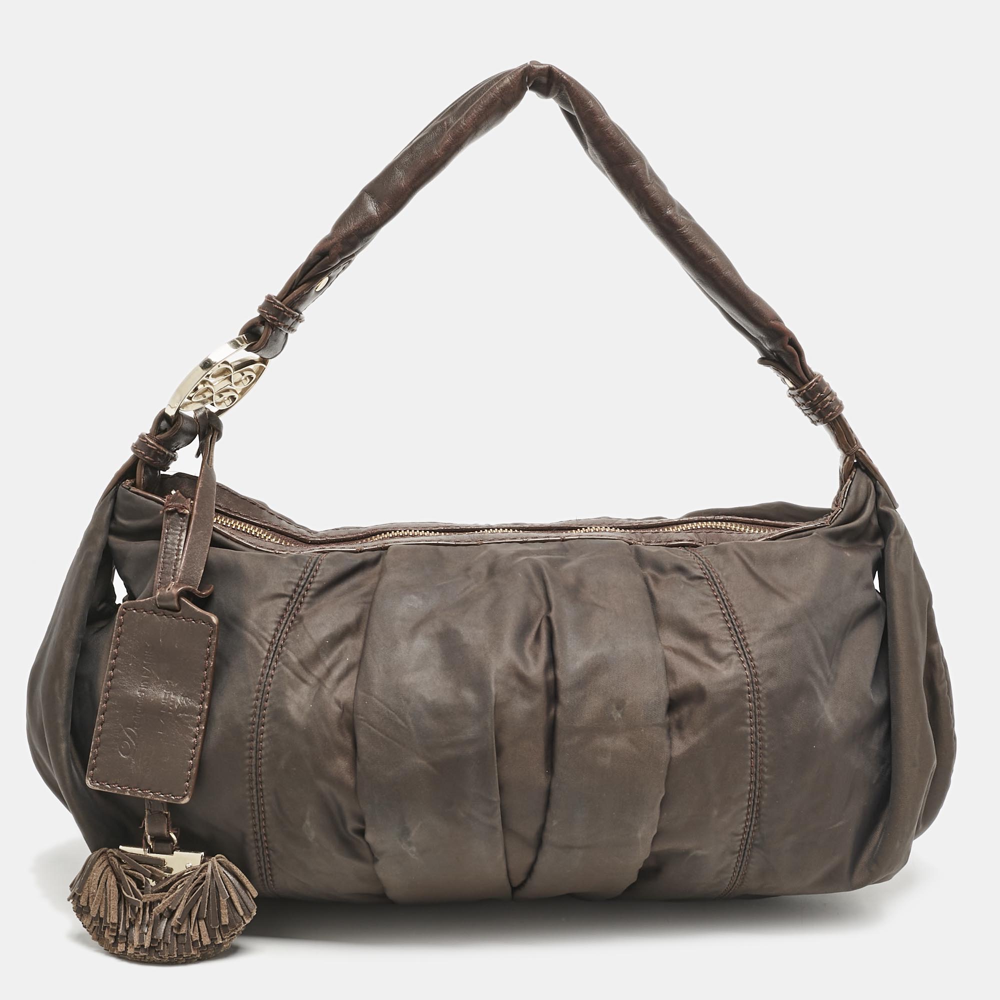 

Lancel Dark Brown Pleated Nylon Hobo