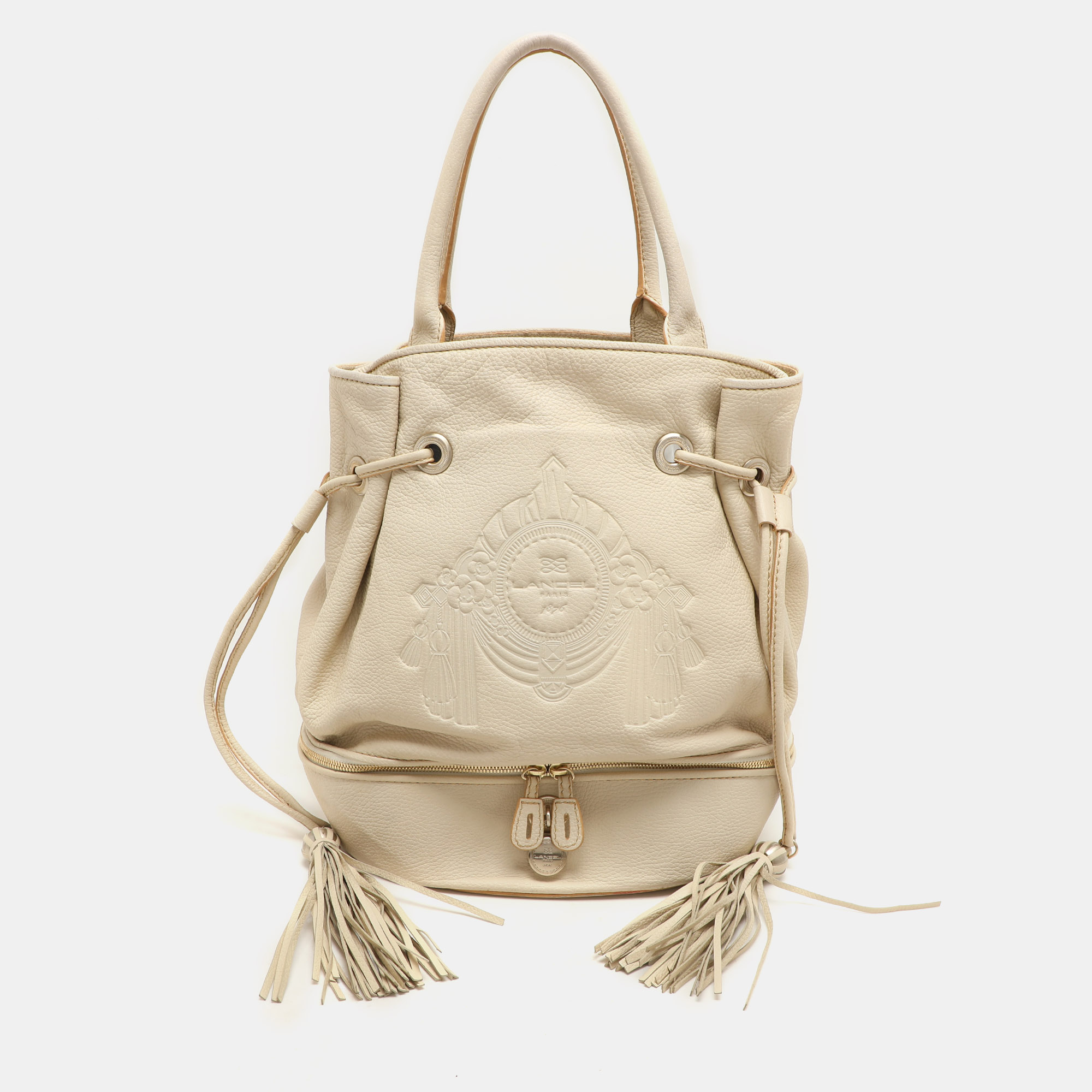 Pre-owned Lancel Cream Leather Drawstring Tassel Tote