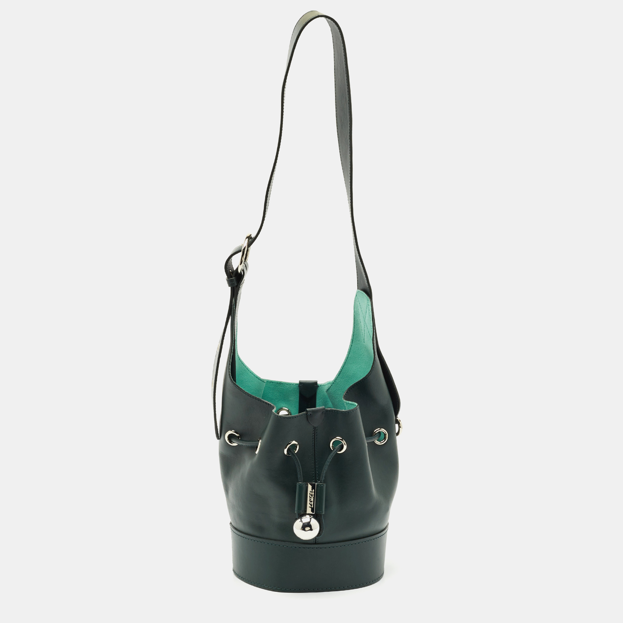 

Lancel Dark Green Leather Drawstring Bucket Bag