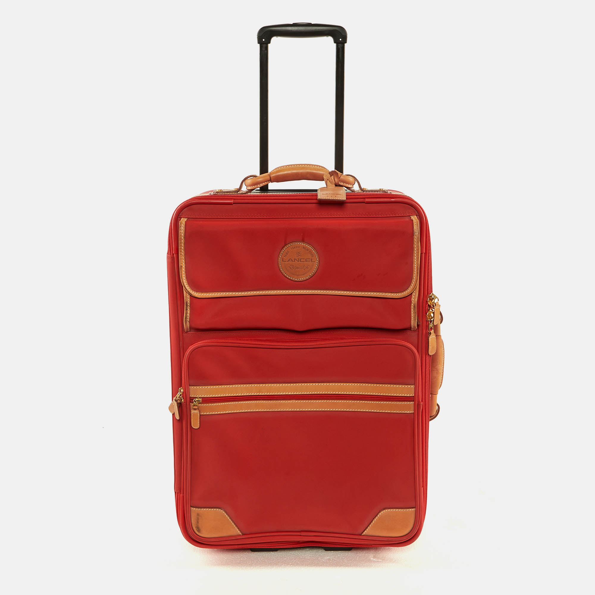 

Lancel Red/Tan Canvas and Leather Rolling Suitcase Luggage