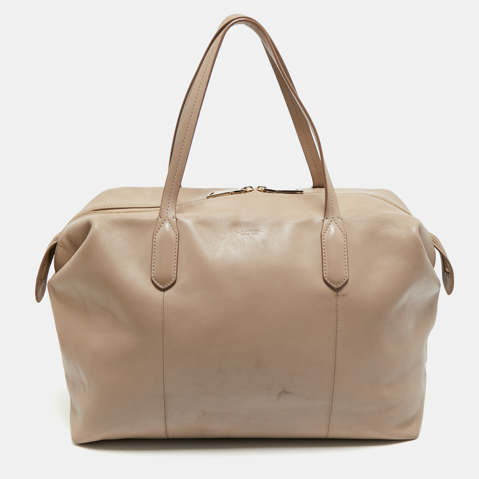 

Lancel Beige Leather Boston Weekender Bag