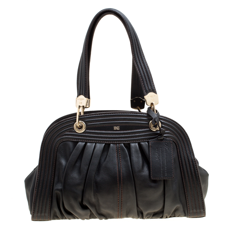 Pre Owned Lancel Black Leather Pleated Satchel