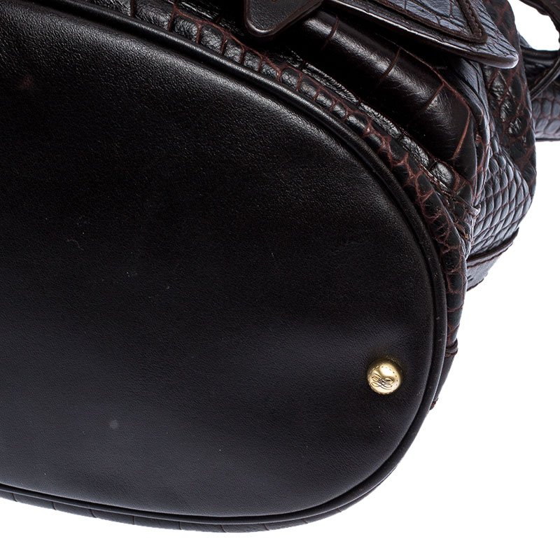 Pre-owned Lancel Brown Croc Embossed Leather Premier Flirt Bucket Bag