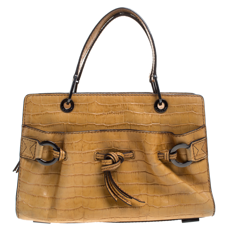 Pre Owned Lancel Light Brown Crocodile Embossed Leather Satchel