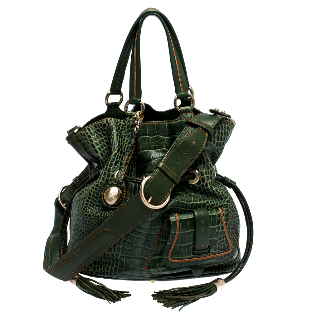 Lancel Green Croc Embossed Leather Premier Flirt Bucket Bag Lancel | TLC
