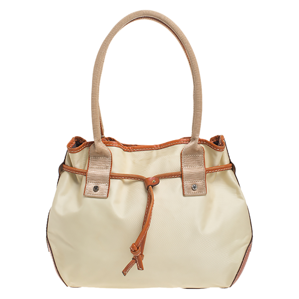 Pre-owned Lancel Cream/tan Nylon And Leather Tote