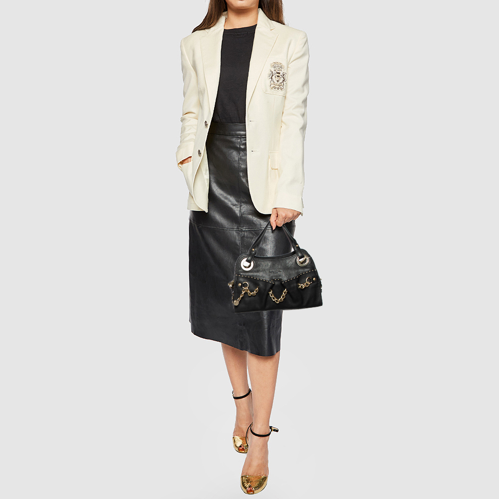 

Lancel Black Leather Curb Chain Shoulder Bag