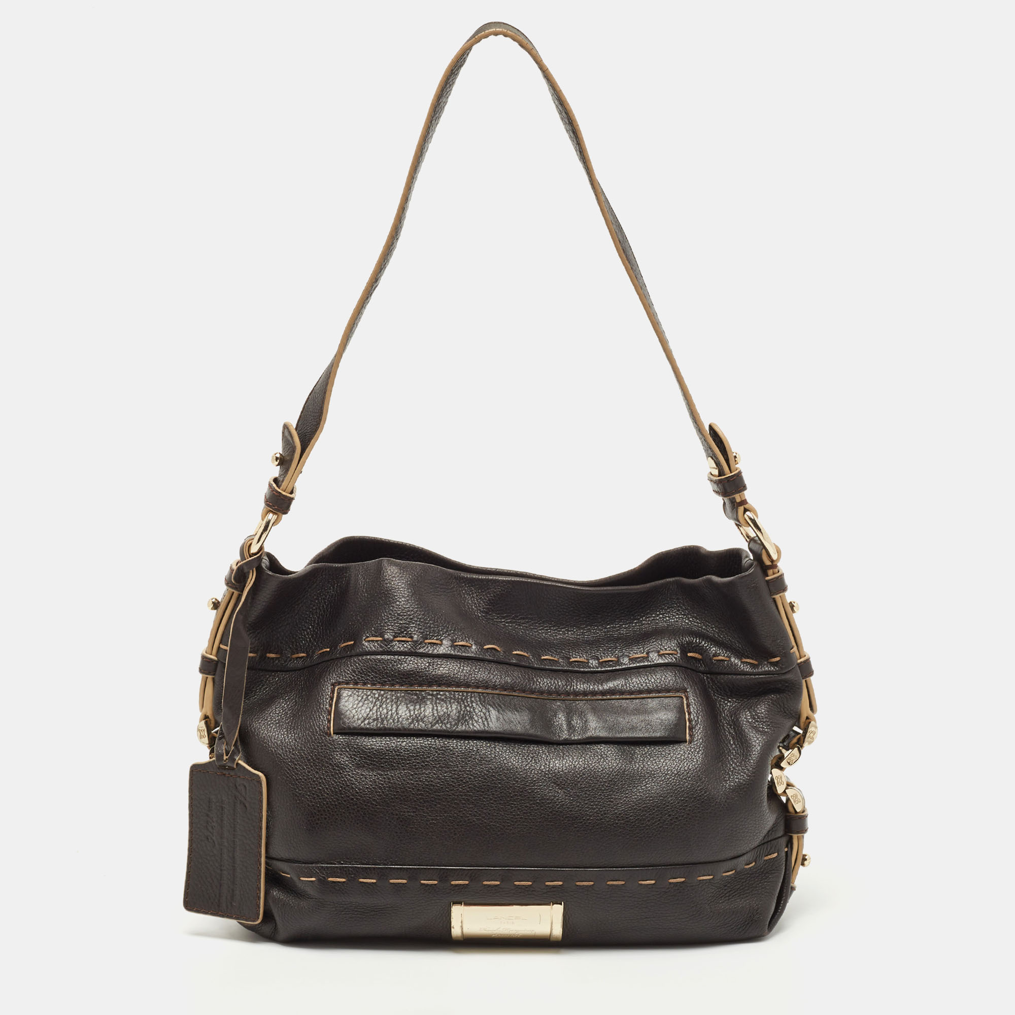 Pre-owned Lancel Dark Brown Wildstitch Leather Front Pocket Shoulder Bag