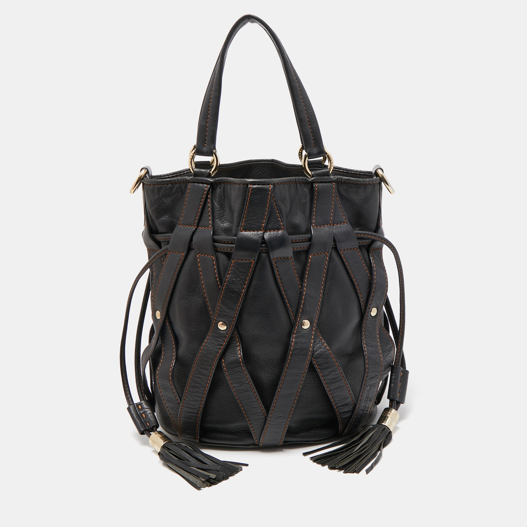 

Lancel Dark Brown Leather Elsa Sellier Bucket Shoulder Bag