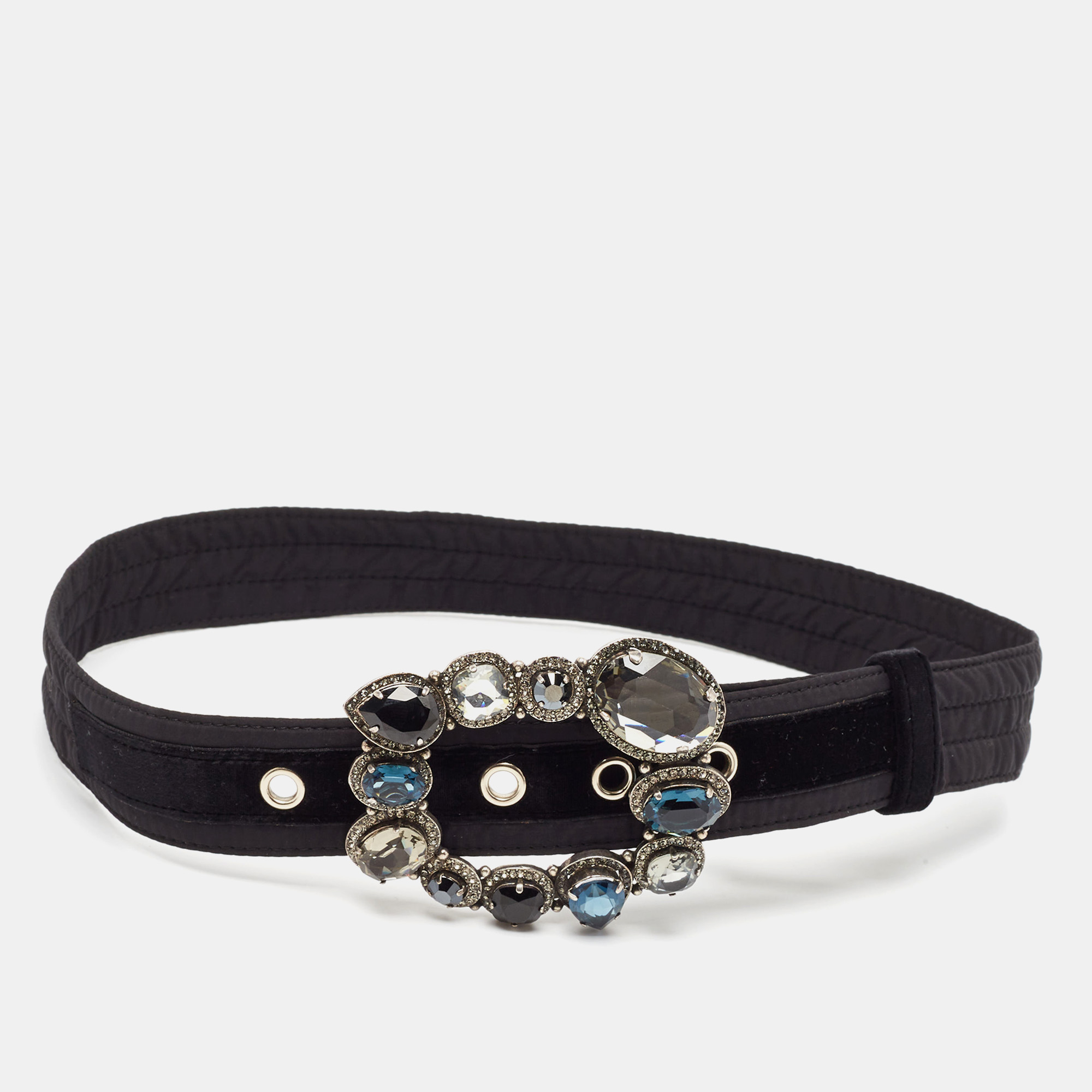 

Lanvin Black Satin Crystal Embellished Buckle Waist Belt Belt S