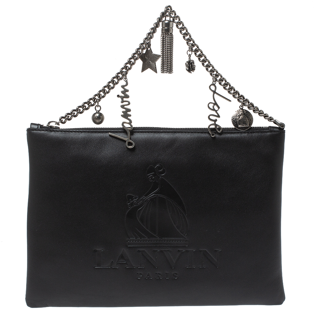 Pre Owned Lanvin Black Leather Chain Clutch