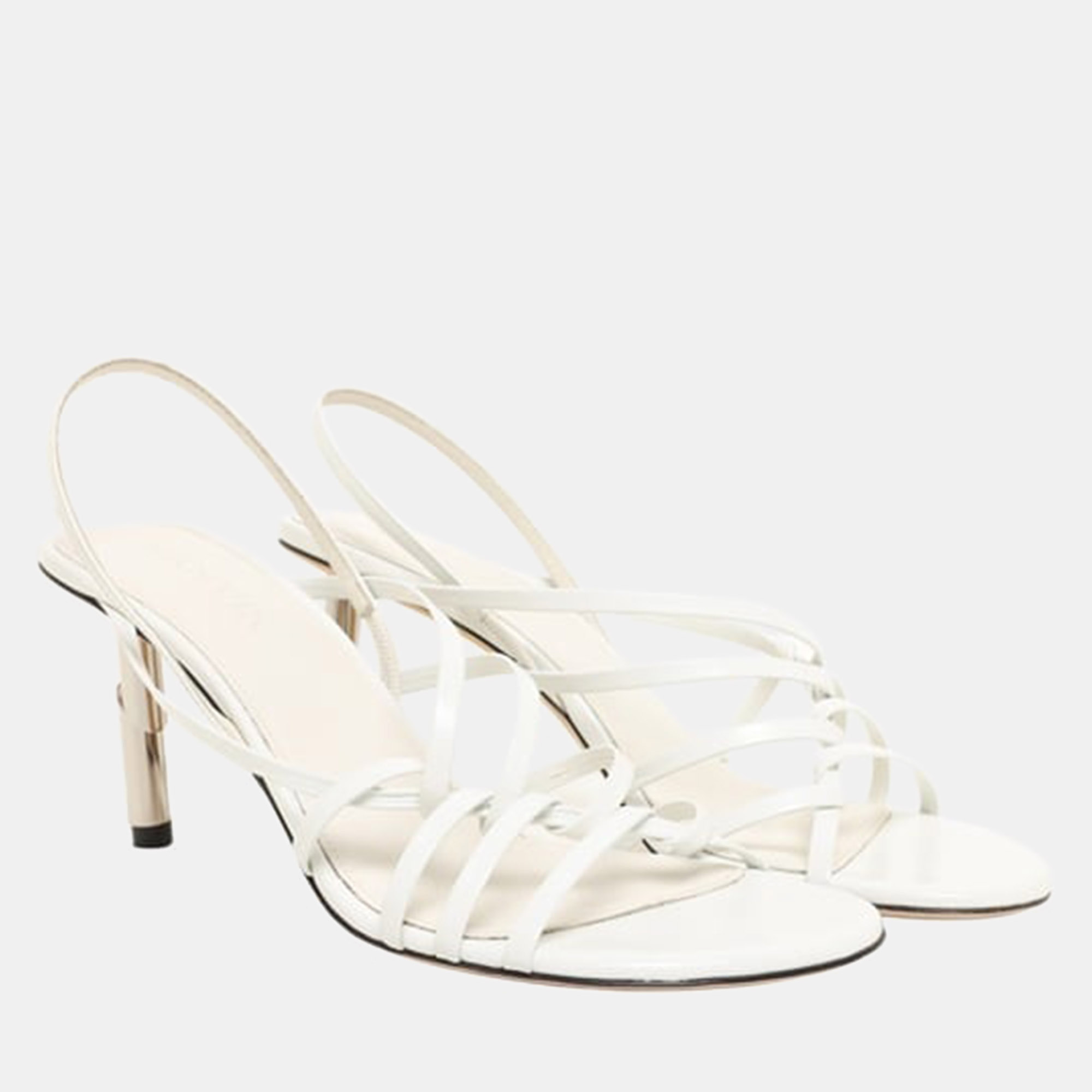 

Lanvin Leather Sequence Strappy 75mm Sandal in Beige with Silver Stud Size 36