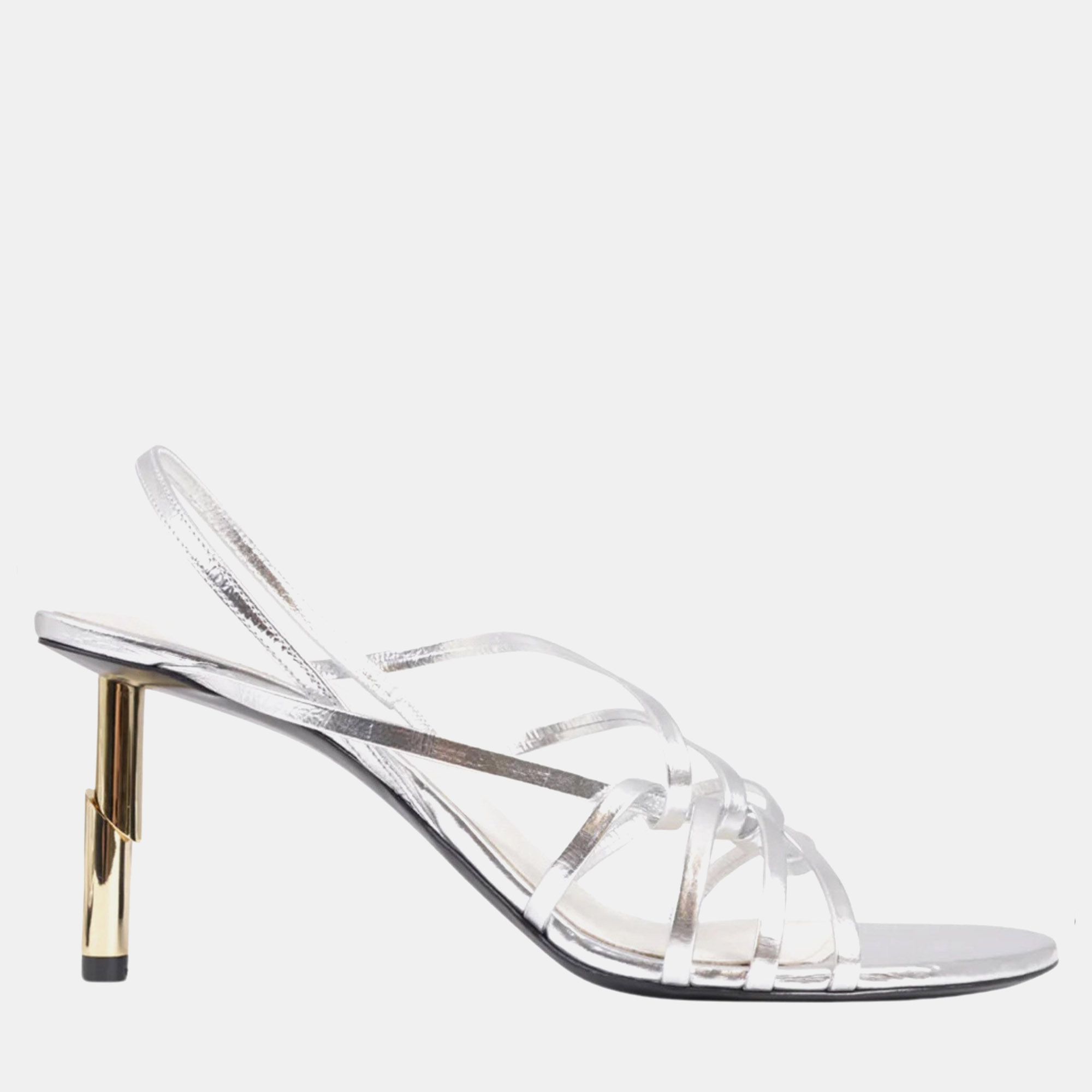 

Lanvin Sequence Strappy 75mm Sandal in SIlver with Gold stud Size 37