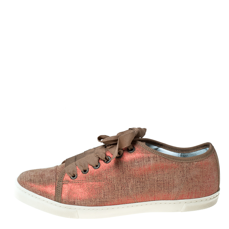 

Lanvin Metallic Pink/Beige Suede Leather Lace Up Sneakers Size