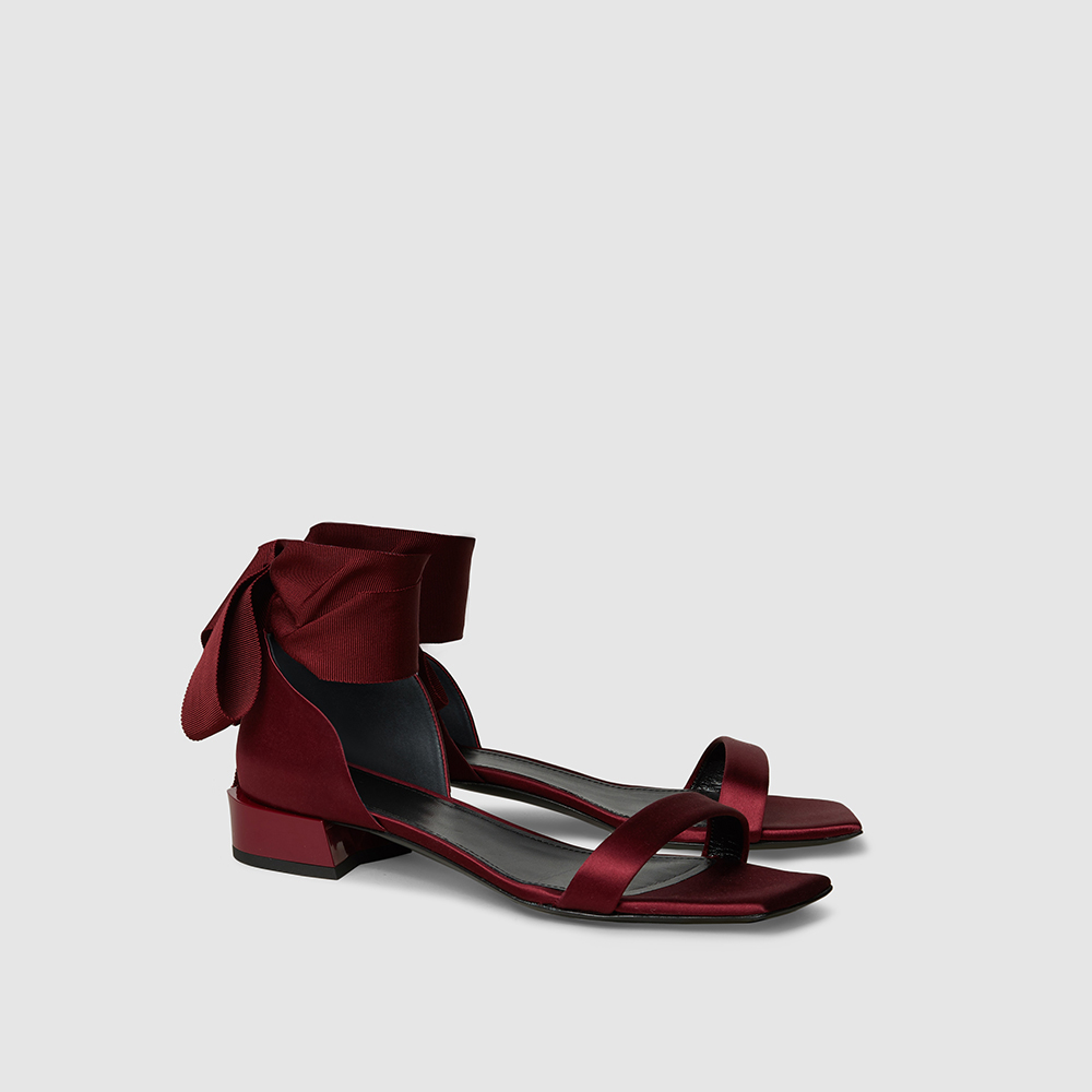 

LANVIN Red Tie-Up Heeled Silk and Leather Sandals Size FR