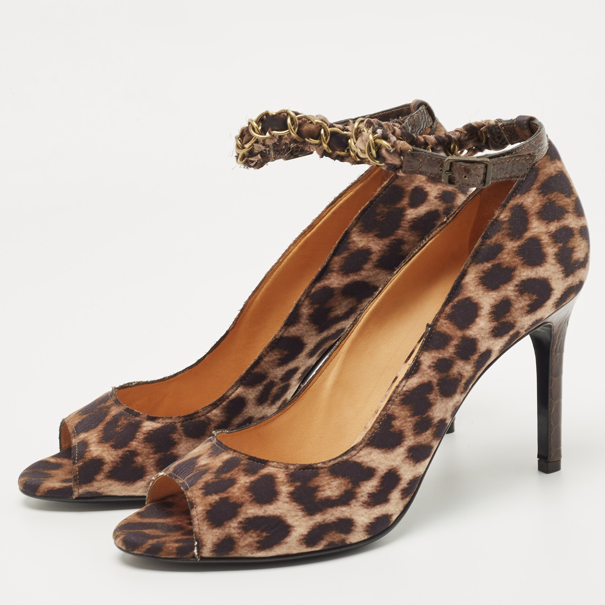 

Lanvin Two Tone Leopard Print Fabric Open Toe Pumps Size, Brown