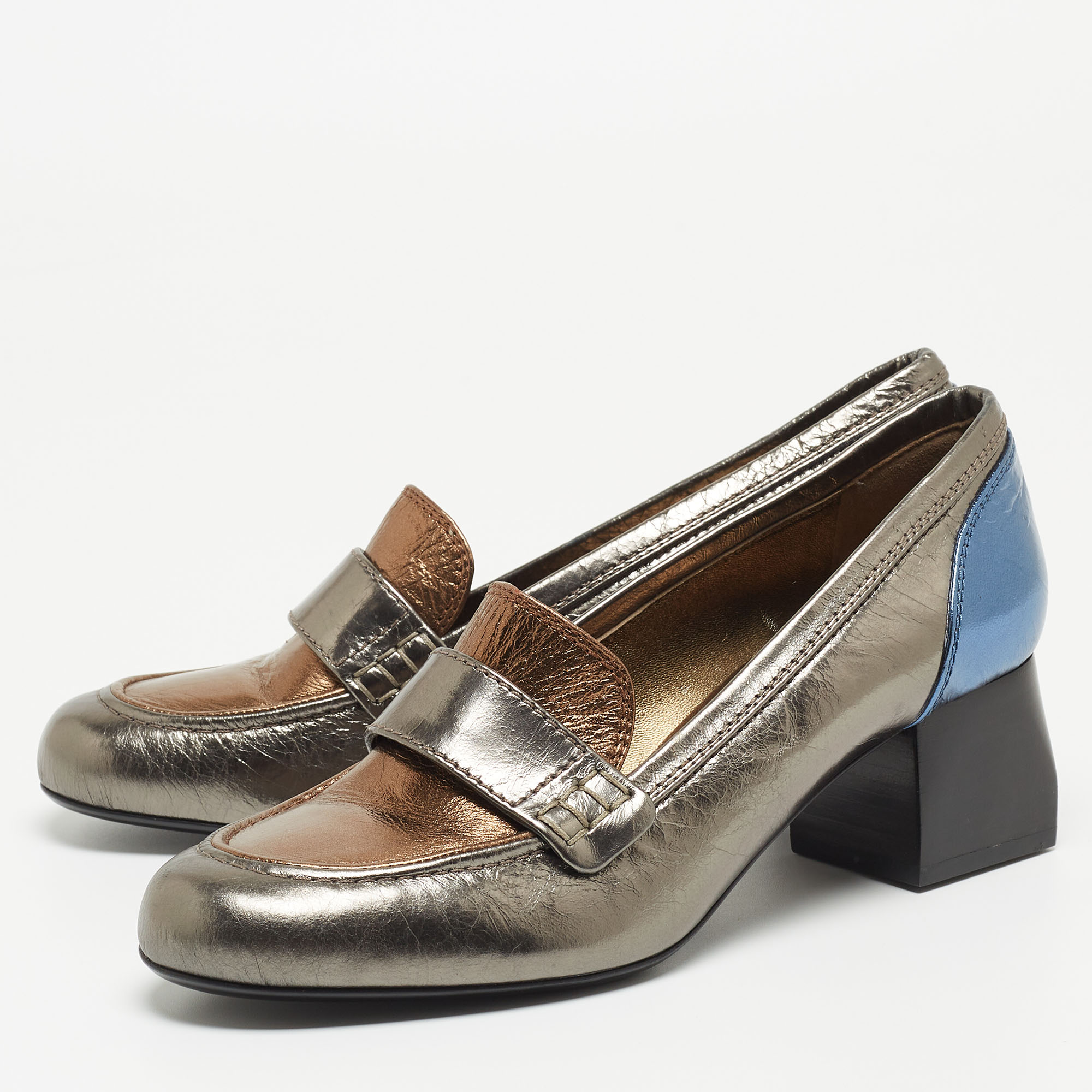 

Lanvin Tricolor Metallic Leather Loafer Pumps Size