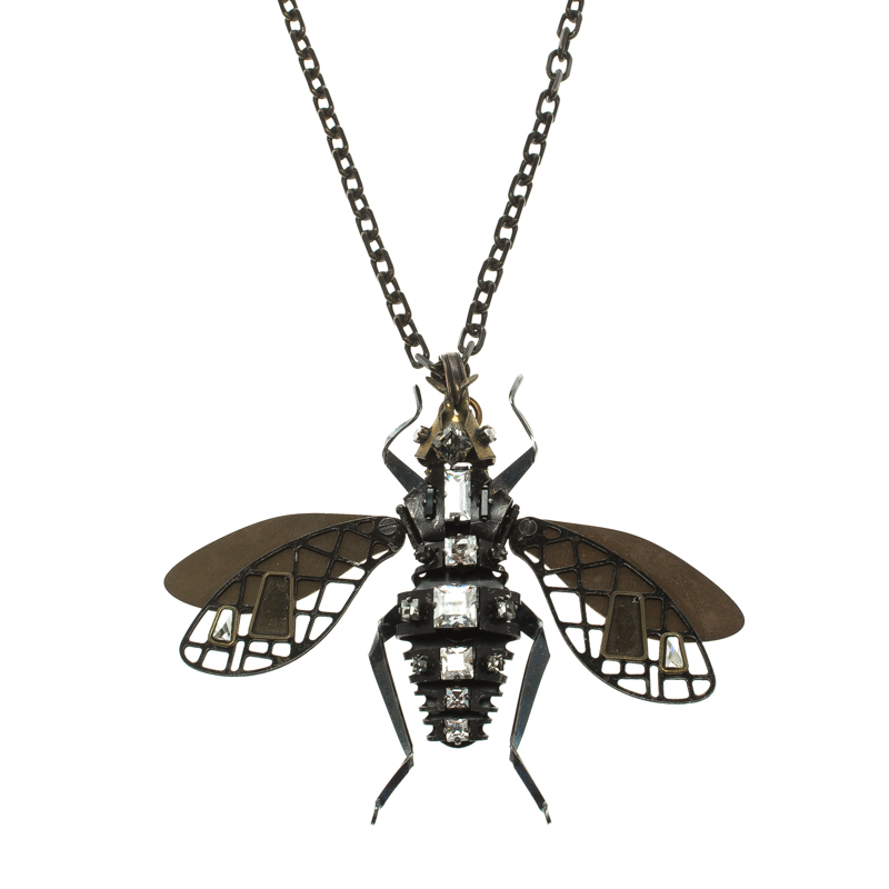 Pre Owned Lanvin Crystal Two Tone Bee Long Necklace