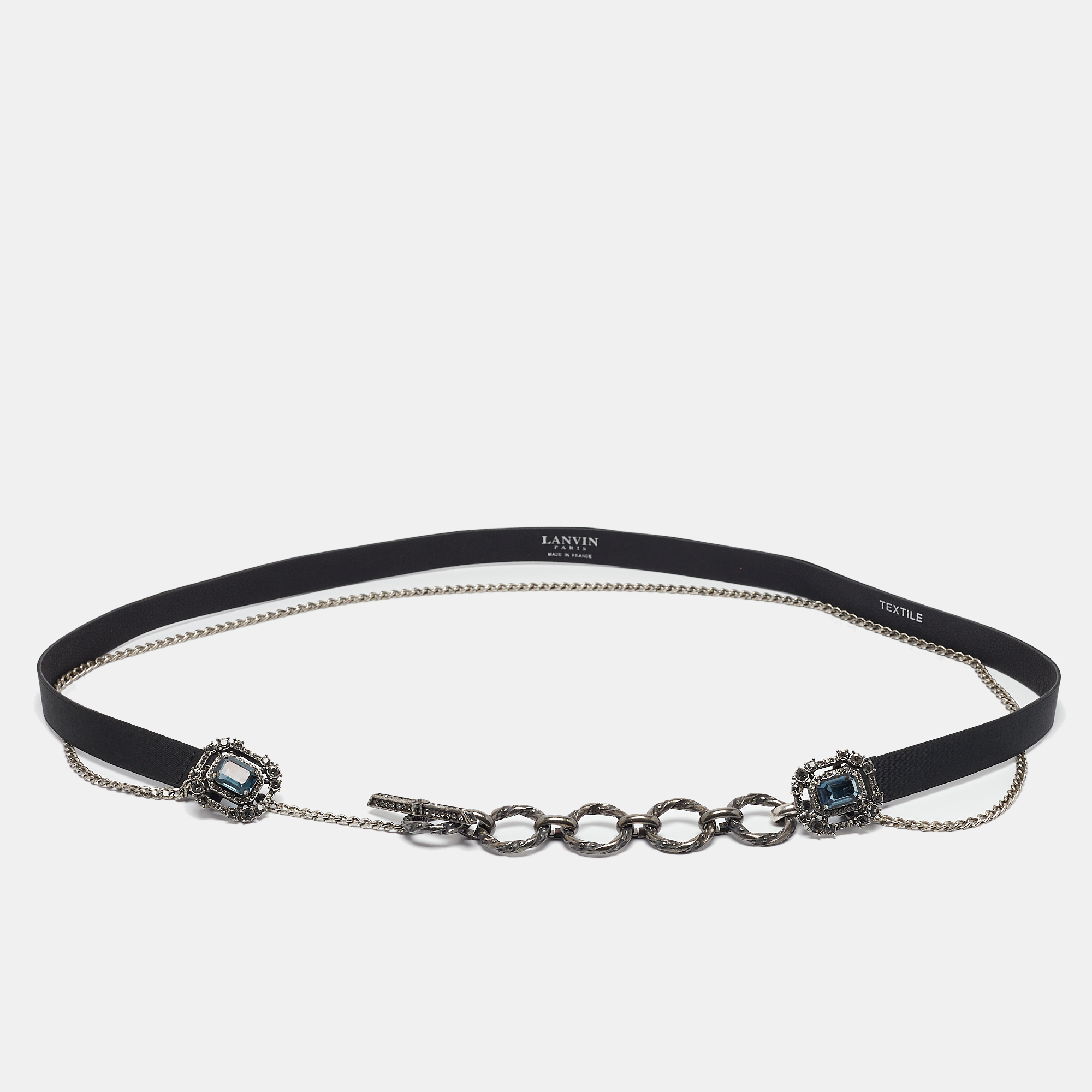 

Lanvin Black Leather and Chain Crystals Embellished Waist Belt