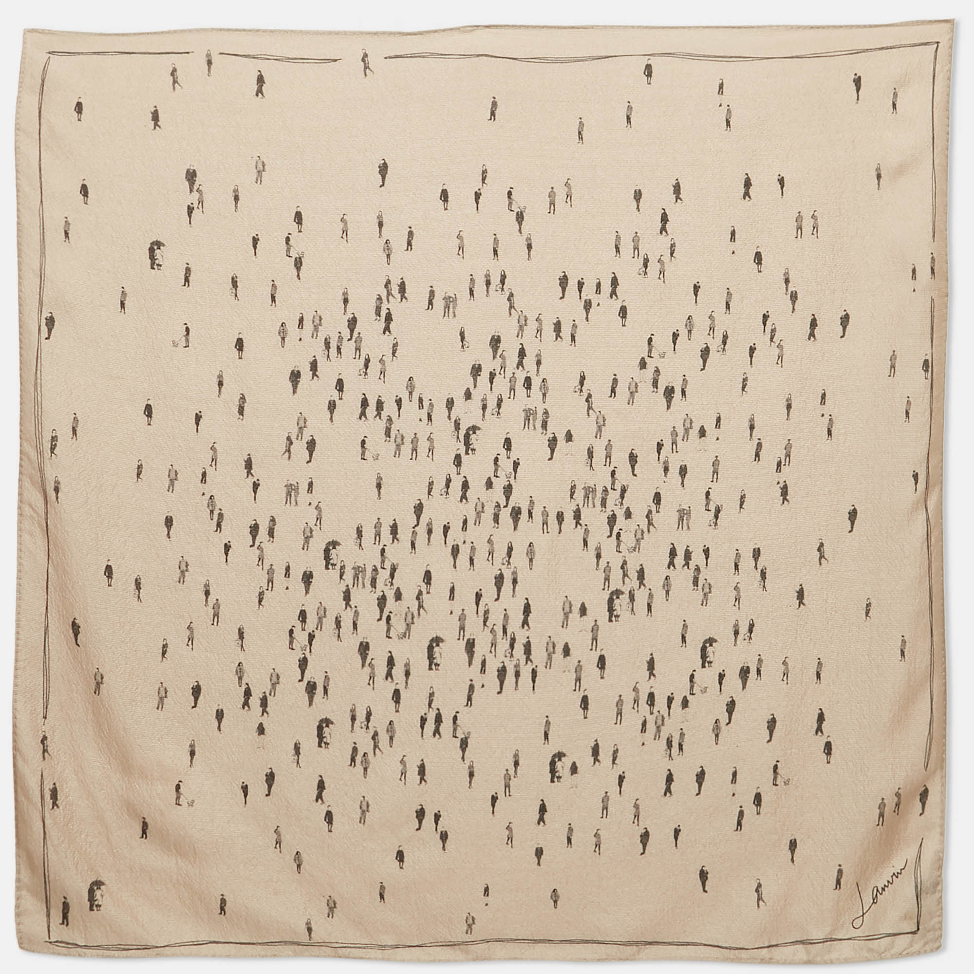 Lanvin Beige Printed Silk and Wool Scarf