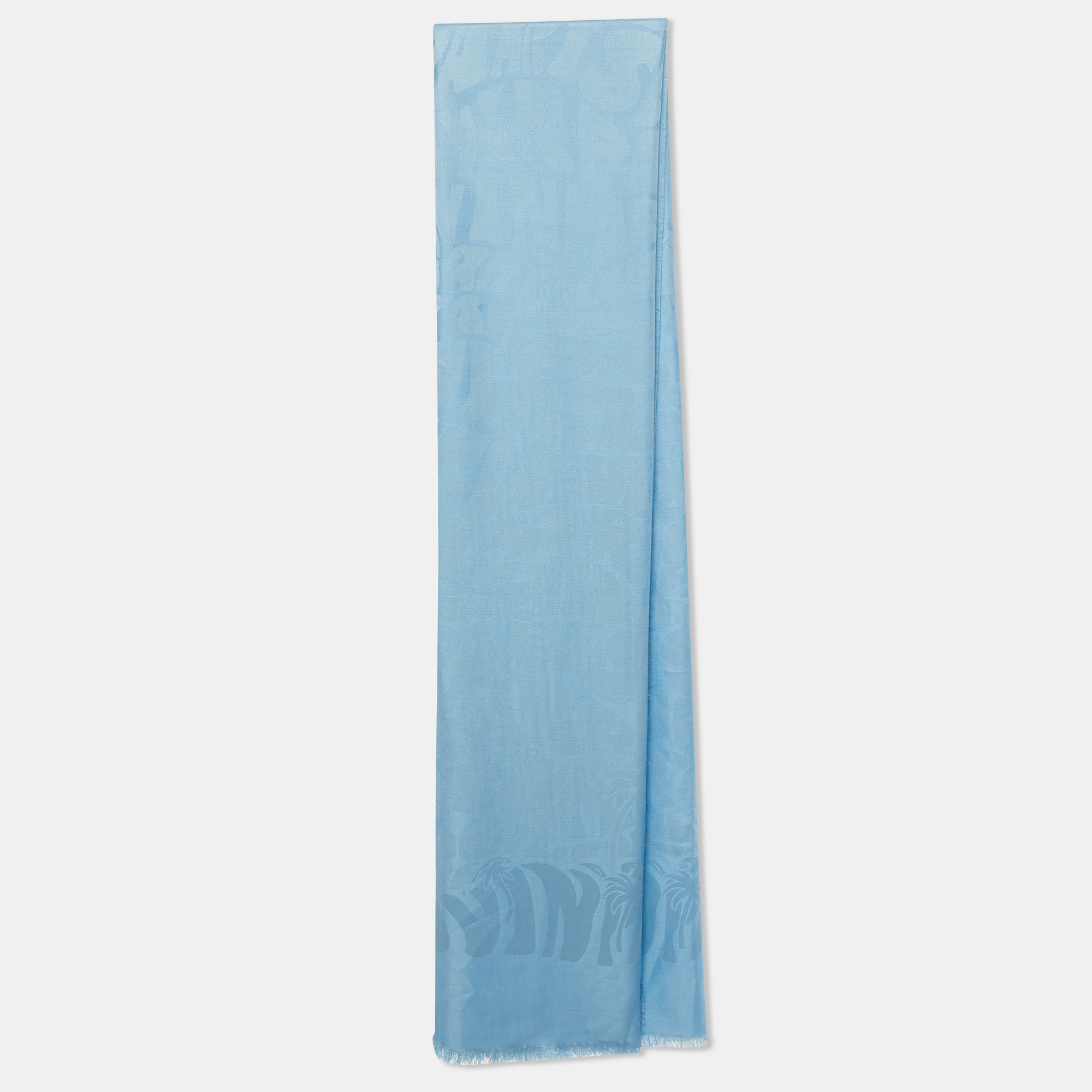 Pre-owned Lanvin Blue Island Logo Silk Jacquard Scarf