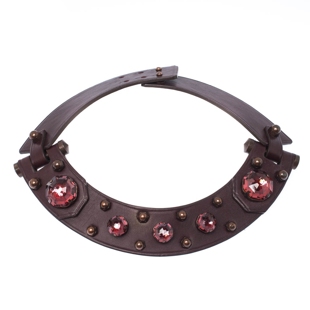 

Lanvin Burgundy Crystal Embellished Leather Choker Necklace